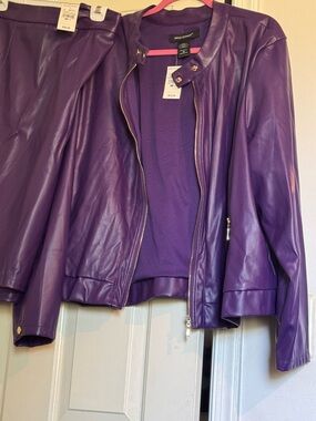 Ashley Stewart Purple Faux Leather Jacket and Skirt. ( Selling as a set only)